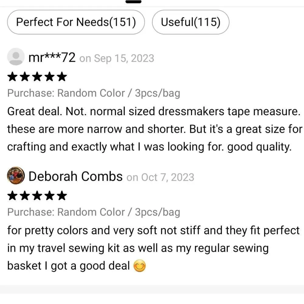 2 Pc. 5ft. Soft Measuring Tapes New Random Colors Only 11mm Width